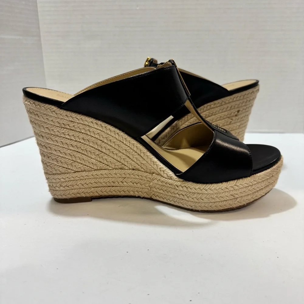 MICHAEL Michael‎ Kors Black Leather Wedges with Tan Espadrille